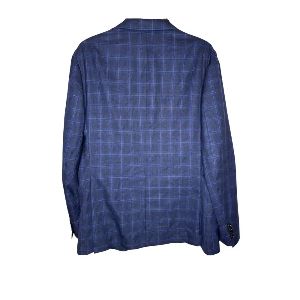 Bonobos Athletic Fit Zignone Italian Wool Plaid Blazer Jacket Coat Blue 44L